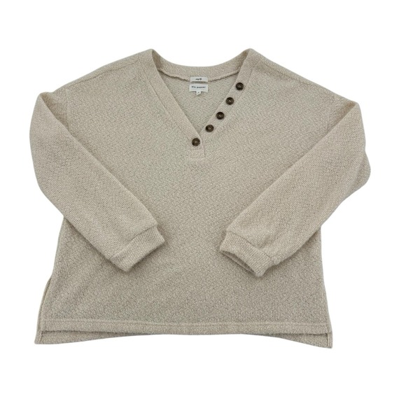 Blu Pepper Sweaters - Blu Pepper Cozy Life Henley Sweater Cream Textured Knit V-Neck Cozy Womens M